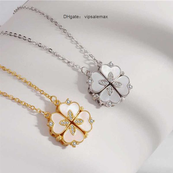 

carlidana luxury lucky four leaf clover necklace love heart shell pendant choker necklace for women stainless steel jewelry gift, Silver