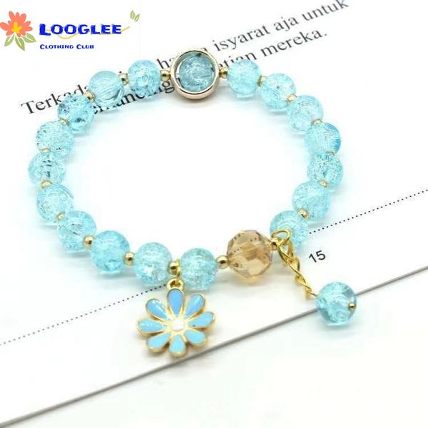 

transfer crack beads bracelet student girlfriend korean version of small daisy pop crystal bracelet, Black