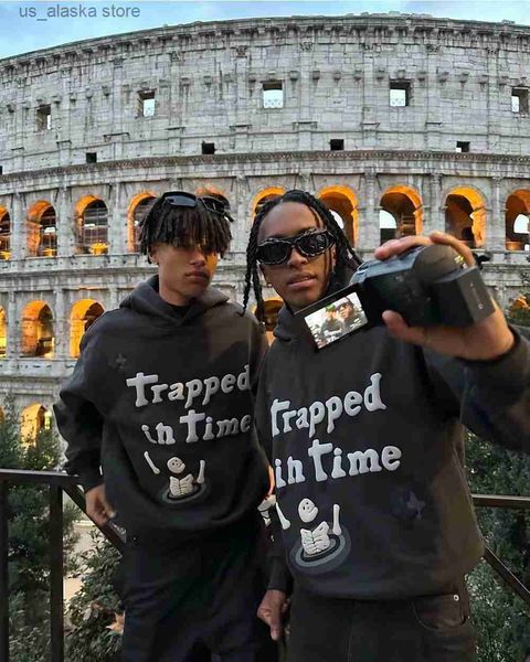 

men's hoodies sweatshirts american retro streetwear hoodies for men gray color hiphop hooded sweatshirt design sense of autumn and wint, Black