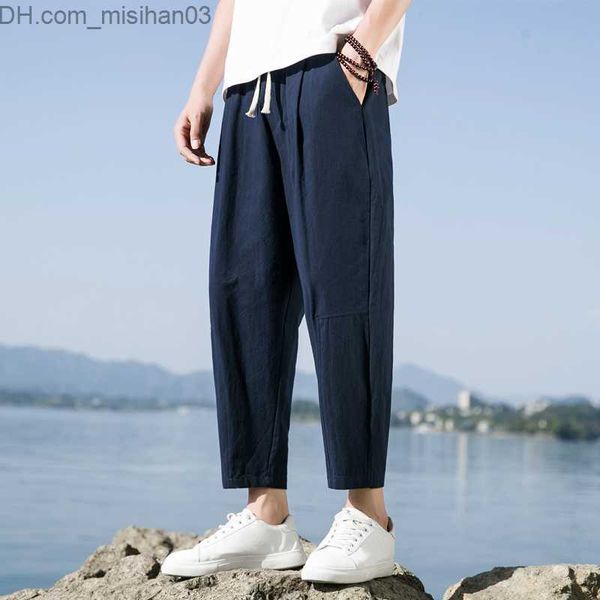 

men's pants men's casual trousers linen thin loose jogging pants large s zie japanese solid color men's bottom z230802, Black