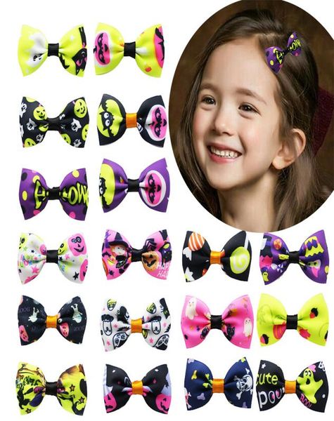 

baby hair clip accessories bow halloween child barrette pumpkin skull ghost print girl ins ribbon grosgrain6140570, Slivery;white