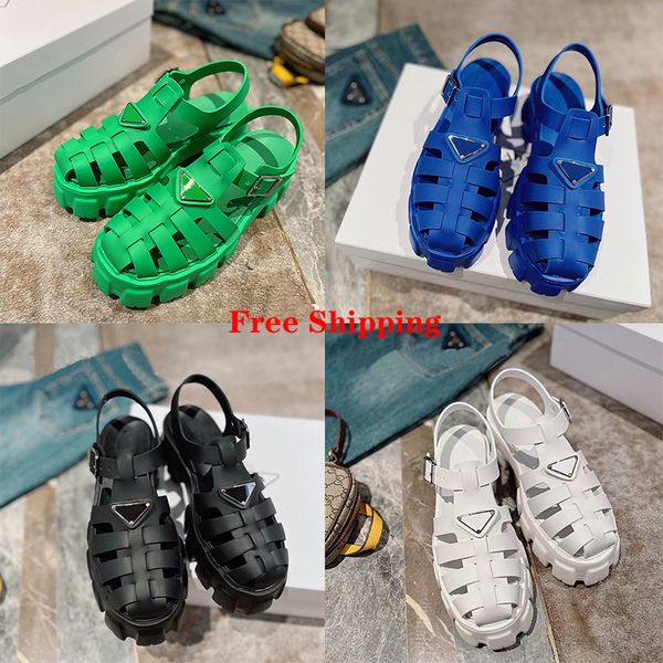 

shoes designer new sandals outdoor beach sandal rubber thick soled gear hollow baotou ladies casual heightening buckle roman tide, Black