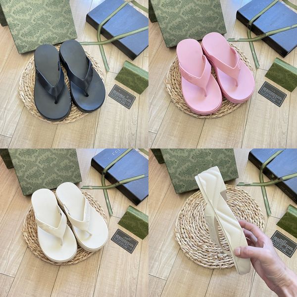 

2023 designer women beach slippers sandals ladies brand slides herringbone thong sandals fashion interlocking g double flip flop platform we, Black