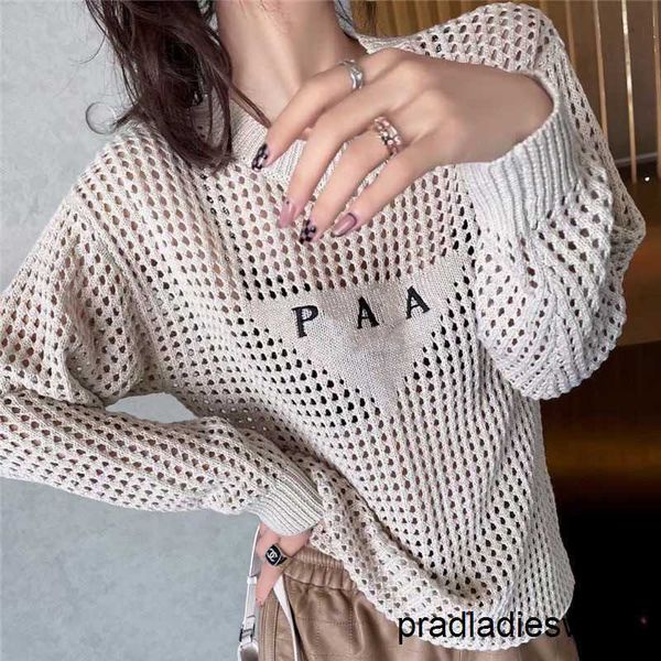 

2023 fashion designer women's knits wear net red with hollow front letter embroidery loose comfortable personality trendy, White