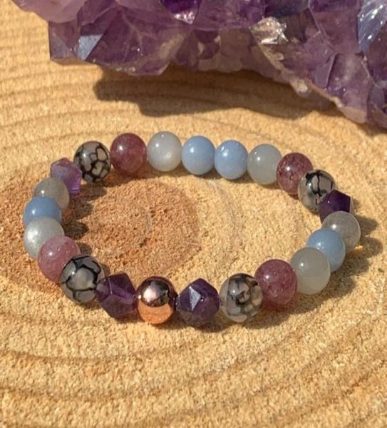 

mg1458 strand gray moonstone bracelet amethyst angelite gemstone mixed bracelet web agate lepidolite beaded wrist mala bracelets4539662, Black