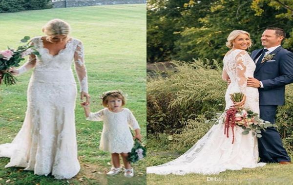 

country bridal gowns lace sheath wedding dresses with long sleeves v neck elegant illusion back lace appliques1264135, White