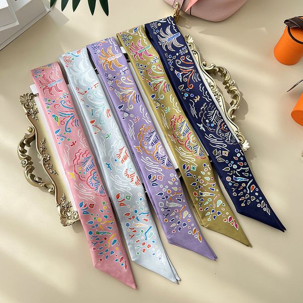 

scarves spring island h home silk scarf small long strip real silk twill tie bag handle ribbon decorative headband summer 230801, Blue;gray