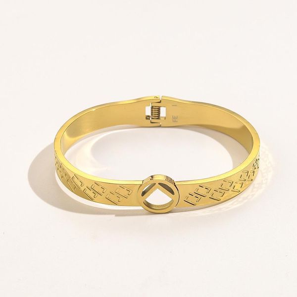 

Beautiful Designers Gold Plated F Bangle Bracelet Stainless Steel Jewelry for Women Gift
