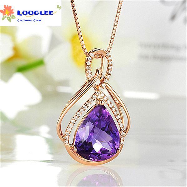 

new amethyst pendant high-end inlaid colorful treasure full diamond pendant necklace large loose diamond selling teardrop shaped pendant, Silver
