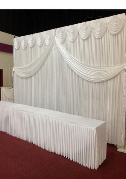 

10ft20ft white color ice silk wedding backdrop curtain with swags gold drape luxury wedding props satin drape curtain party decor1093007