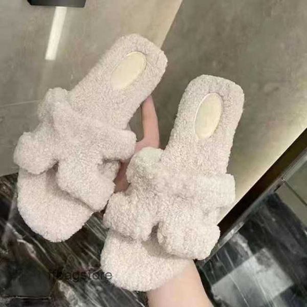 

slipper h sandal oran sandals slipper designer slippers shearling flat woolskin sheepskin slides slide women casual winter plush warm fur cl