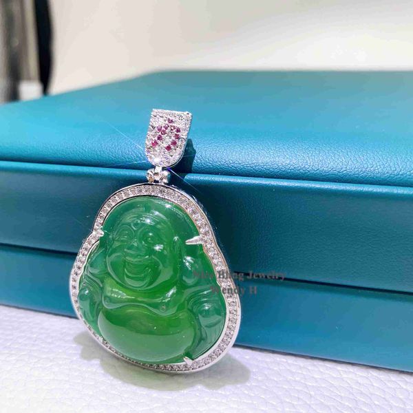 

pass diamond tester moissanite diamond luxury style hip hop jade buddha pendant necklace, Silver