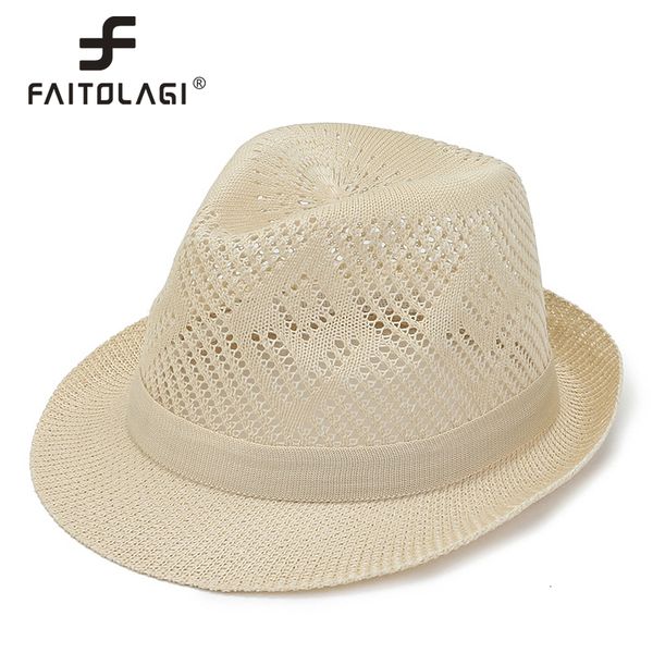 

wide brim hats bucket fashion men straw cap summer beach sun visors hand woven cowboy hat solid color male fedoras hollow gangster jazz caps, Blue;gray