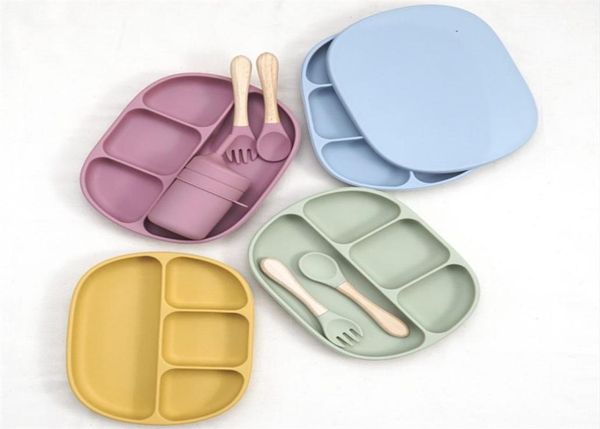 

four grid square plate children039s tableware food grade silicone straw cup bib baby feeding shower gift 2108112076951