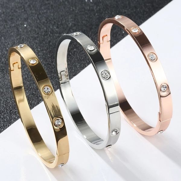 

charm bracelets gold plating lover bangles for women rose color stainless steel charming cz cuff bracelet luxury jewellery gifts 230801, Golden;silver