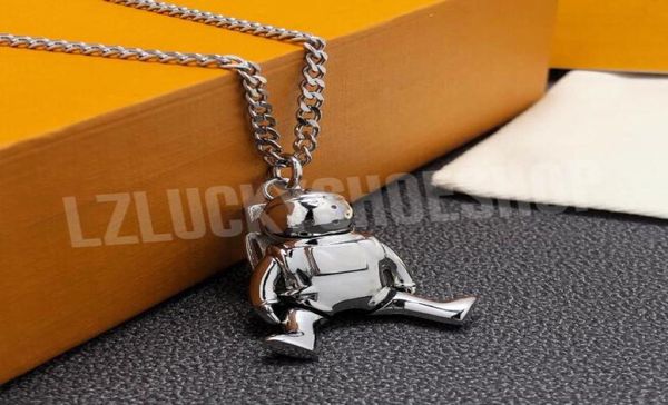 

designer spaceman necklace couple long chain double row titanium steel necklaces with letter 18k plated gold astronaut punk hipho4680755, Silver