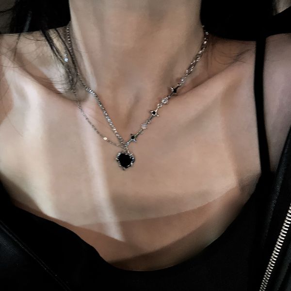

pendant necklaces y2k fashion peach heart water drop necklace women black crystal egirl sweet cool clavicle chain aesthetic jewelry 230801, Silver