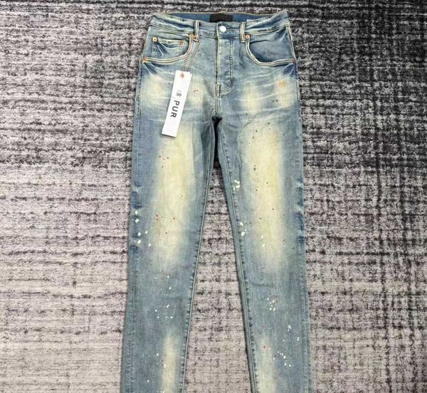 

purple-bran* designer mens jeans purple pantalones ripped straight regular washed old long hole, Blue