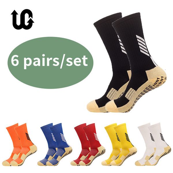 

men's socks 6pairs/lot anti slip fashion football socks mid calf non-slip soccer sport cycling sports mens sock eu38-44 230731, Black