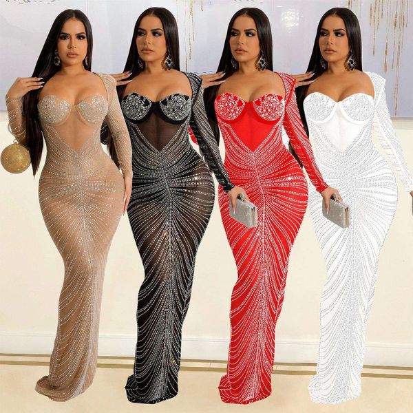

item title summer womens elegant see through mesh drilling long sleeve dress, Black;gray