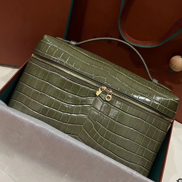 

loro designer shoulder bags lp19 pouch tote bento box luxury piana women genuine leather crocodile pattern extra pocket two way zipper handb