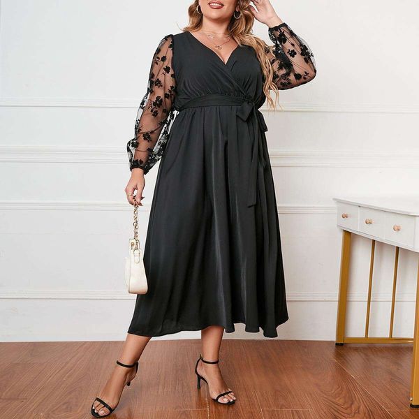 

collection vented fashioned long sleeves loose large womens dress, Black;gray