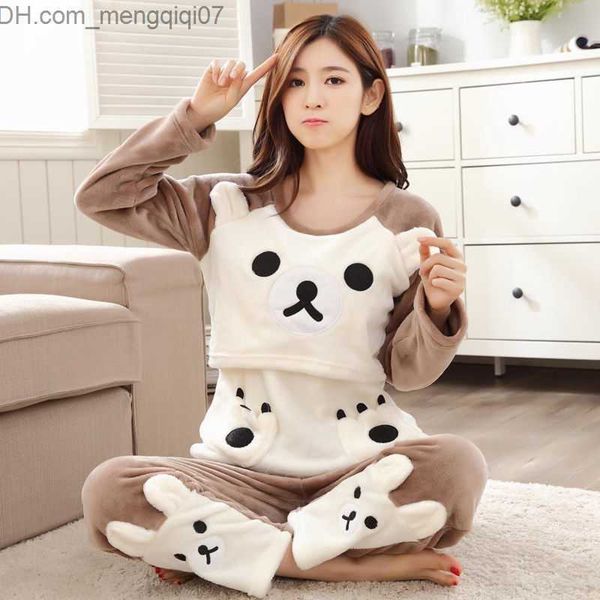 

sleep lounge postpartum care suit flannel pajamas suitable for pregnant women with thickened coral velvet in autumn and winter z230801, White