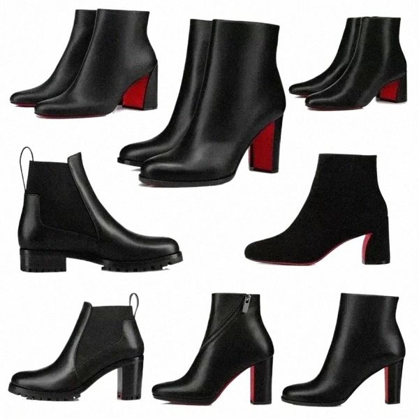 

red-bottoms popular trendy shoes women short booties dress ankle boot heels boots luxury reds soles heel womens pumps turela w5jc#, Black