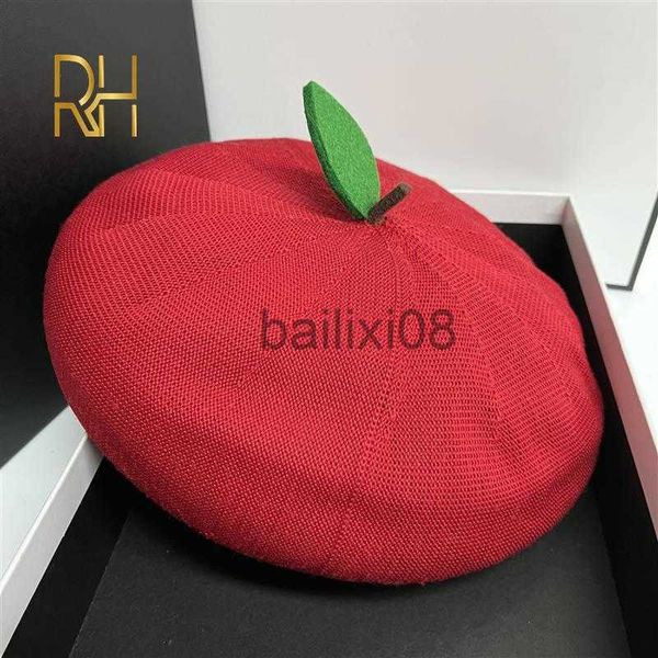 

stingy brim hats rh handmade spring summer autumn ladies fresh sweet breathable beret cap fruit kawaii green leaf creative gift women's, Blue;gray