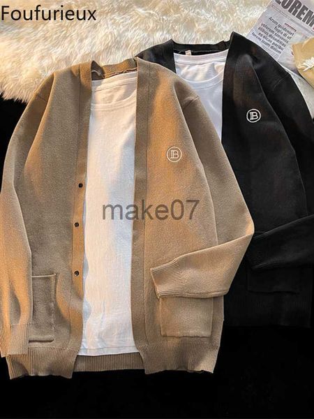 

men's sweaters foufurieux spring autumn knitwear jacket men women tide brand french retro casual allmatch cardigan sweater men clothing, White;black