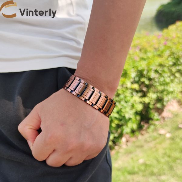 

charm bracelets wristband magnetic bracelet male pure copper 21mm wide chain link solid healing energy jewelry for men 230801, Golden;silver