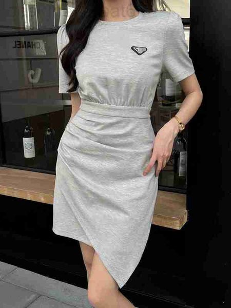 

women's tanks & camis designer p family letter triangle mark round neck slim fit knitted cotton irregular short sleeve dress with waist, White