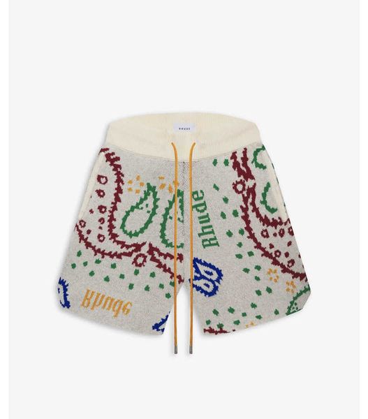 

k589# rhude cashew flower woolen jacquard drawstring shorts, White;black