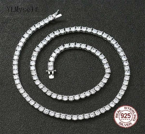 

100 real 925 sterling silver 4145515661cm tennis necklace 34mm zircon chain choker fine jewelry 2202098178036
