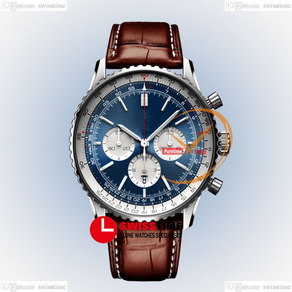 

bls navitimer b01 eta a7750 automatic chronograph mens watch blue white stick dial brown leather strap ab0137211c1p1 super edition reloj hom, Slivery;brown