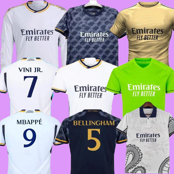 

23 24 bellingham vini jr soccer jerseys mbappe benzema rodrgo 2023 2024 football shirt camiseta de futbol men kids women uniform modric drag, Black;yellow
