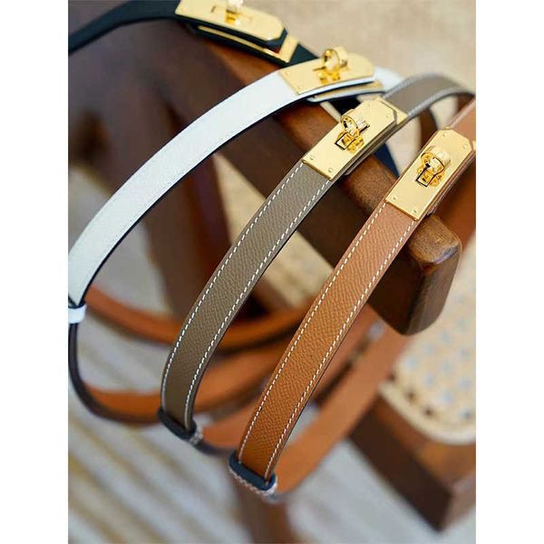 

designer belts genuine leather belt epsom/swift palm patterned calf leather women's adjustable perforated kelly belt, Black;green