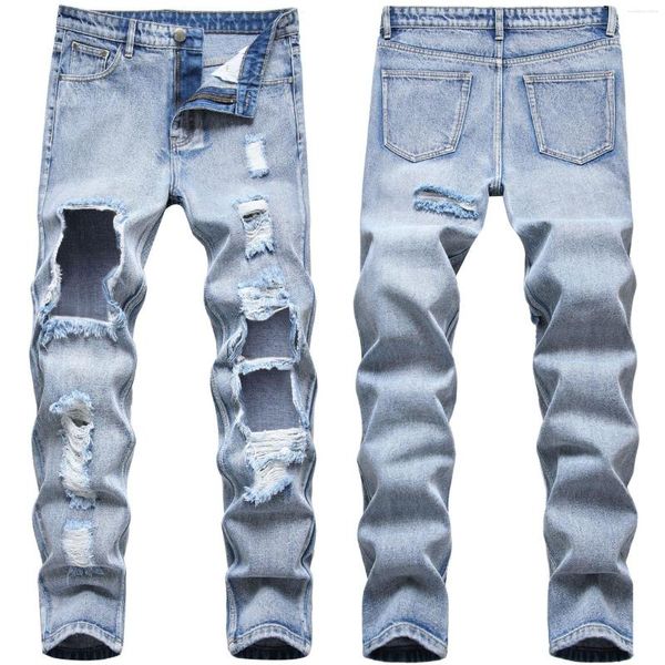 Men's Jeans Slim Fit Tailoring Designer Ripped Punk Pants High Quality Ruined Fashion ZN5V