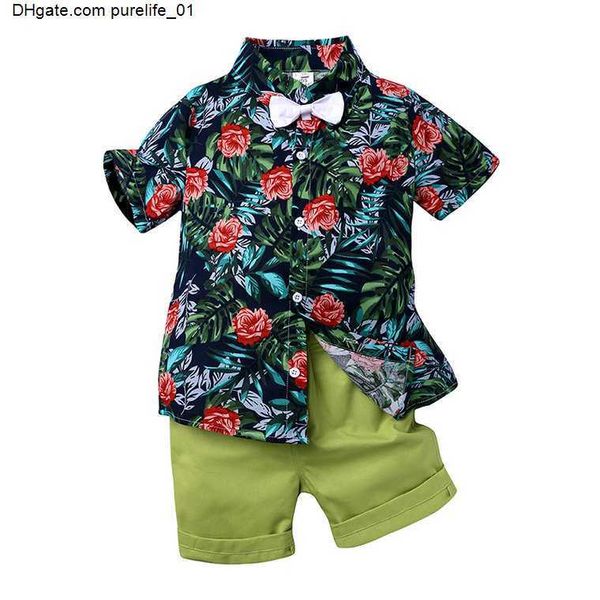 

clothing kids boys sets children clothing set summer baby boy clothes flower tie shirts+shorts 2pcs gentelman clothes set, White