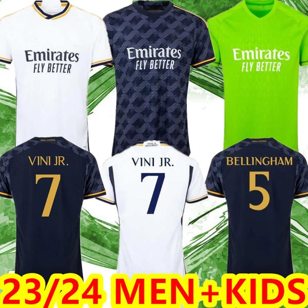 

23 24 bellingham soccer jerseys 2023 real madrids vini jr benzema camavinga rodrygo rudiger modric kroos tchouameni valverde men kids shirt, White;black