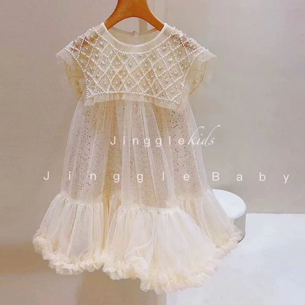 

girl s dresses elegant pearl cape toddler girls summer dress for kids bell bottom princess shiny children party gown birthday costume 230802, Red;yellow
