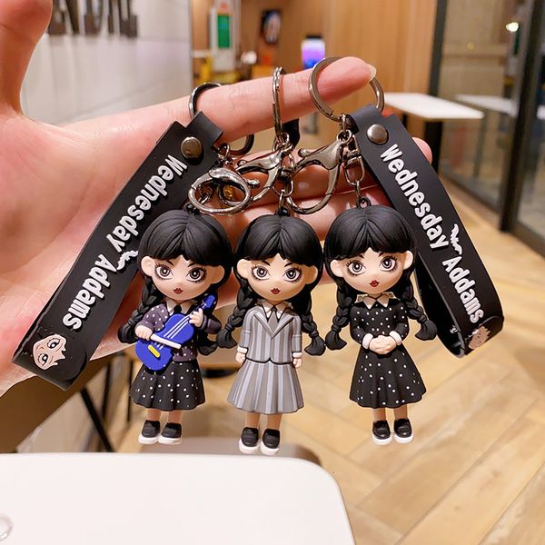 

key rings anime wednesday addams keychain family cute figure doll keyring bag pendent car accessories gift for men women friends 230802, Slivery;golden