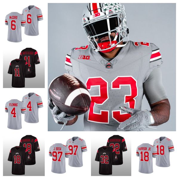 

2023 custom ohio state unveils all-gray alternate uniform stitched jerseys 44 jt tuimoloau 33 jack sawyer 4 julian fleming 11 c.j. hicks 2 e, Black