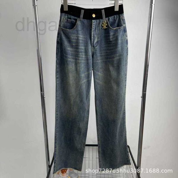 

women's jeans designer spring/summer new style spliced velvet high waist straight barrel washed, handsome fashionable cm81, Blue
