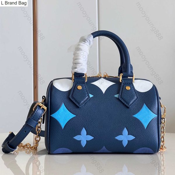 

2023 new 10a mirror quality designers speedy 20 handbag luxury blue bag womens embossed pattern purse real leather handle bags crossbody sho, Black