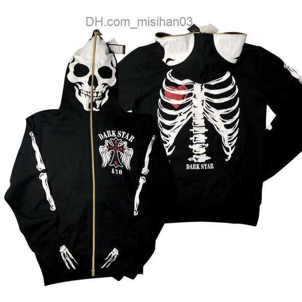 

men's hoodies sweatshirts men's fashion street zipper hoodie winter vintage skull hoodie street fashion punk sweatshirt hip hop ho, Black
