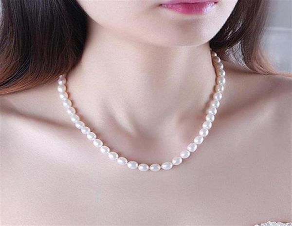 

89mm rice shape natural pearl necklace white pink purple fashion pearl necklace jewelry for women266k4913933, Silver