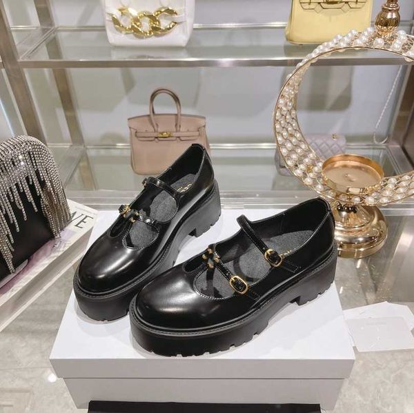 

brown black white triomphe sandal platform leather loafers clea strap buckle mary jane luxury t-buckle college style thick bottom pump round