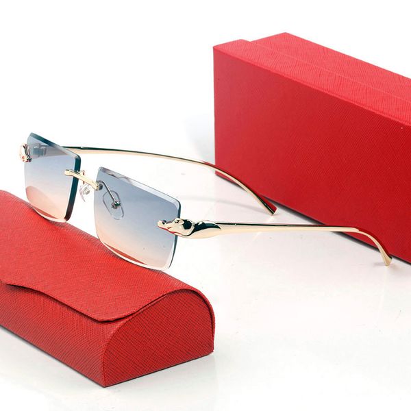 

new fashion mens designer sunglasses reflection mirror sun glasses female frameless blue black sunglasses for women gold frames panther head, White;black