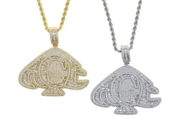

chains hiphop iced out bling full cz paved letter a c e engraved heart pendant necklace with long rope chain for men women punk je4675870, Silver